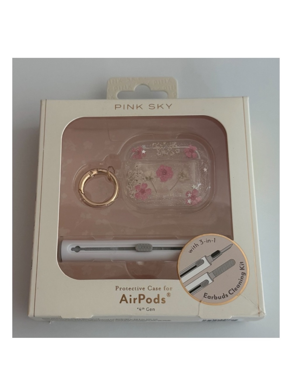 Pink Sky nwt Floral Clear AirPods Case with Keyring - Pink